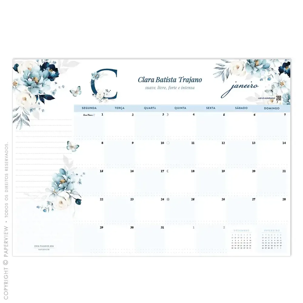 Calendário de Mesa Desk Planner 2024 Light Blue