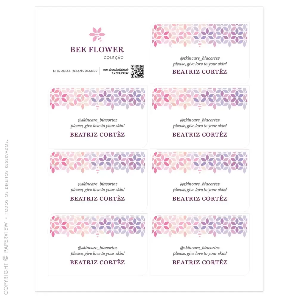 Etiqueta Adesiva Retangular Bee Flower Berry