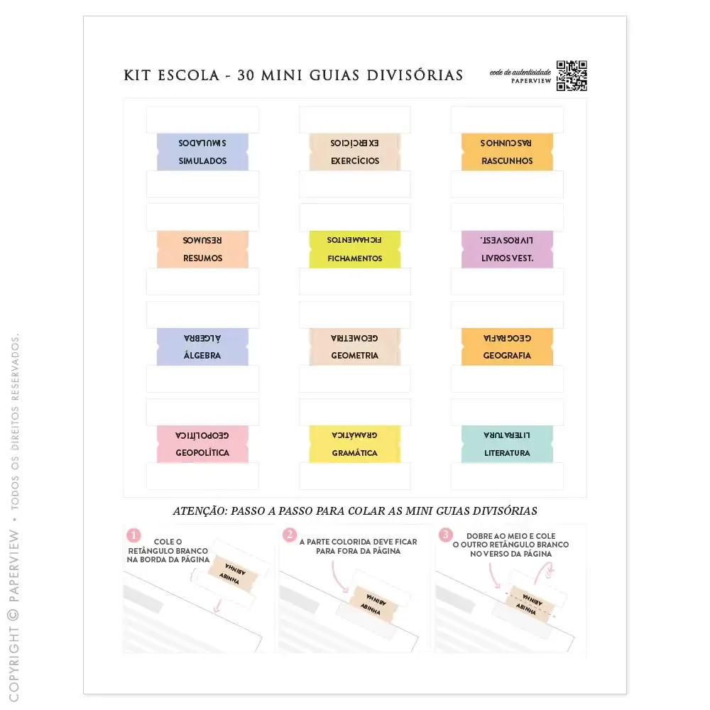 Kit Escola - Com 30 Mini Guias Divisórias