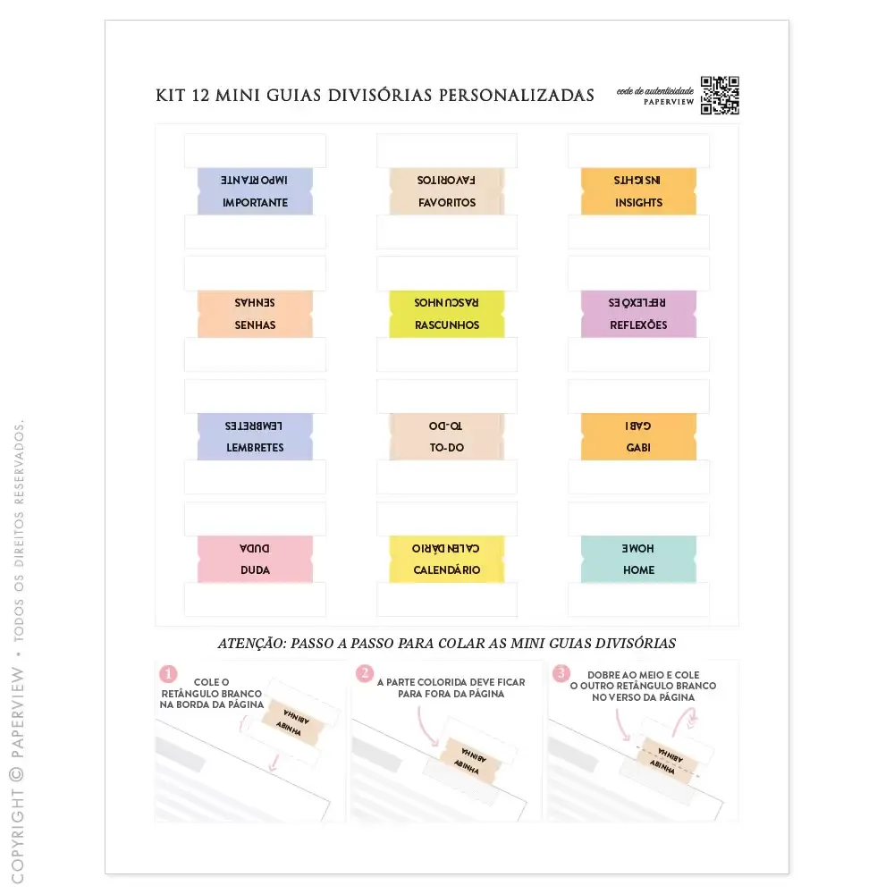 Kit 12 Mini Guias Divisórias Personalizadas