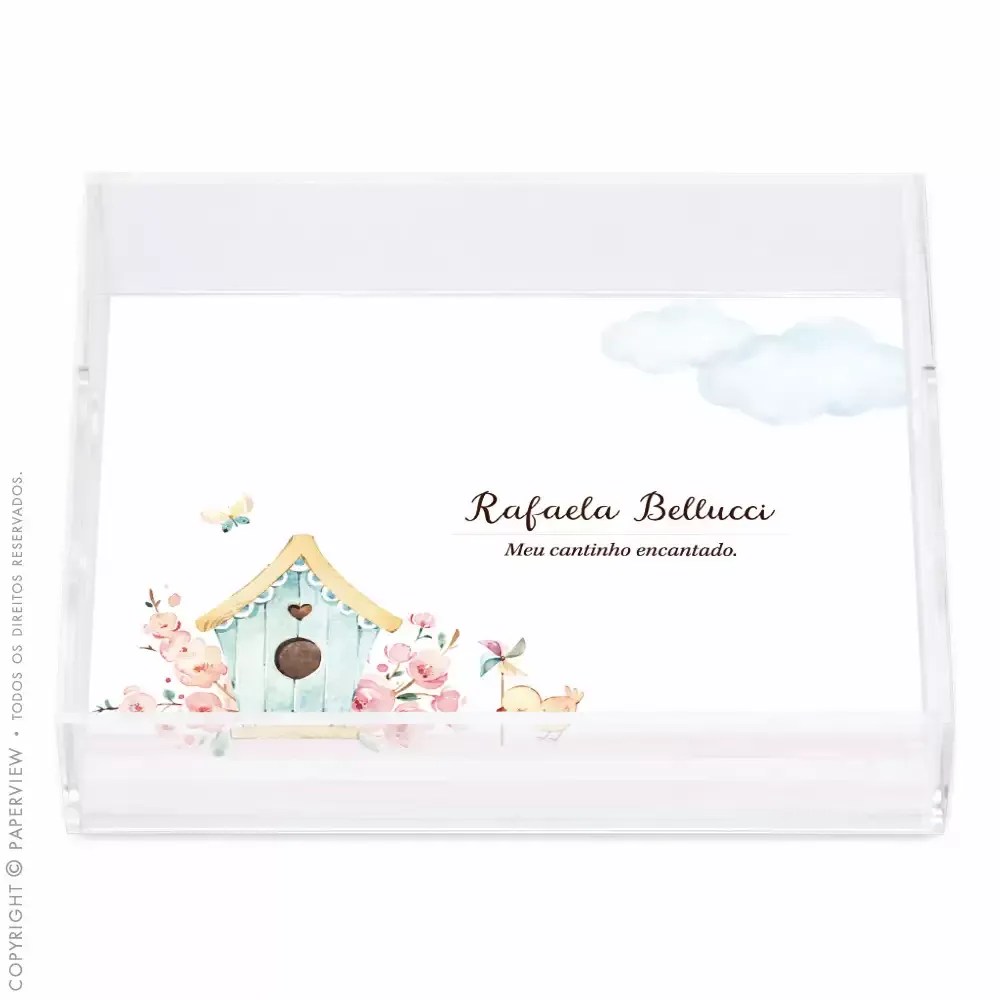 Bandeja Acrílico Cristal Personalizada Encanto Bird House I