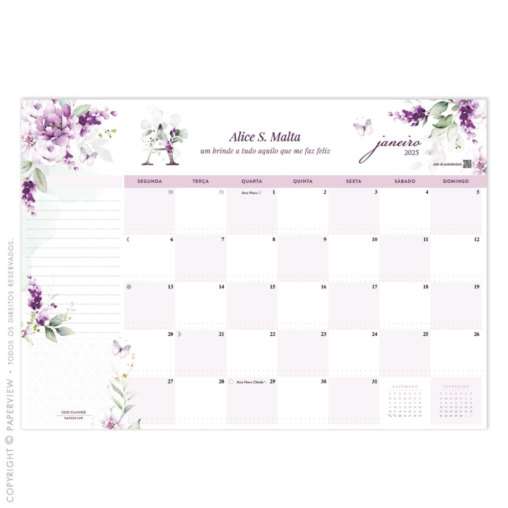 Calendário de Mesa Desk Planner 2025 Grapevine