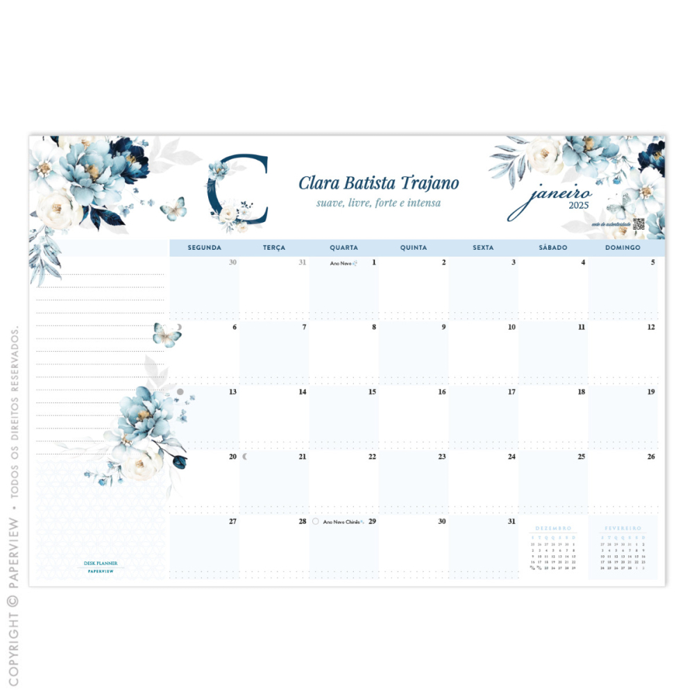 Calendário de Mesa Desk Planner 2025 Light Blue