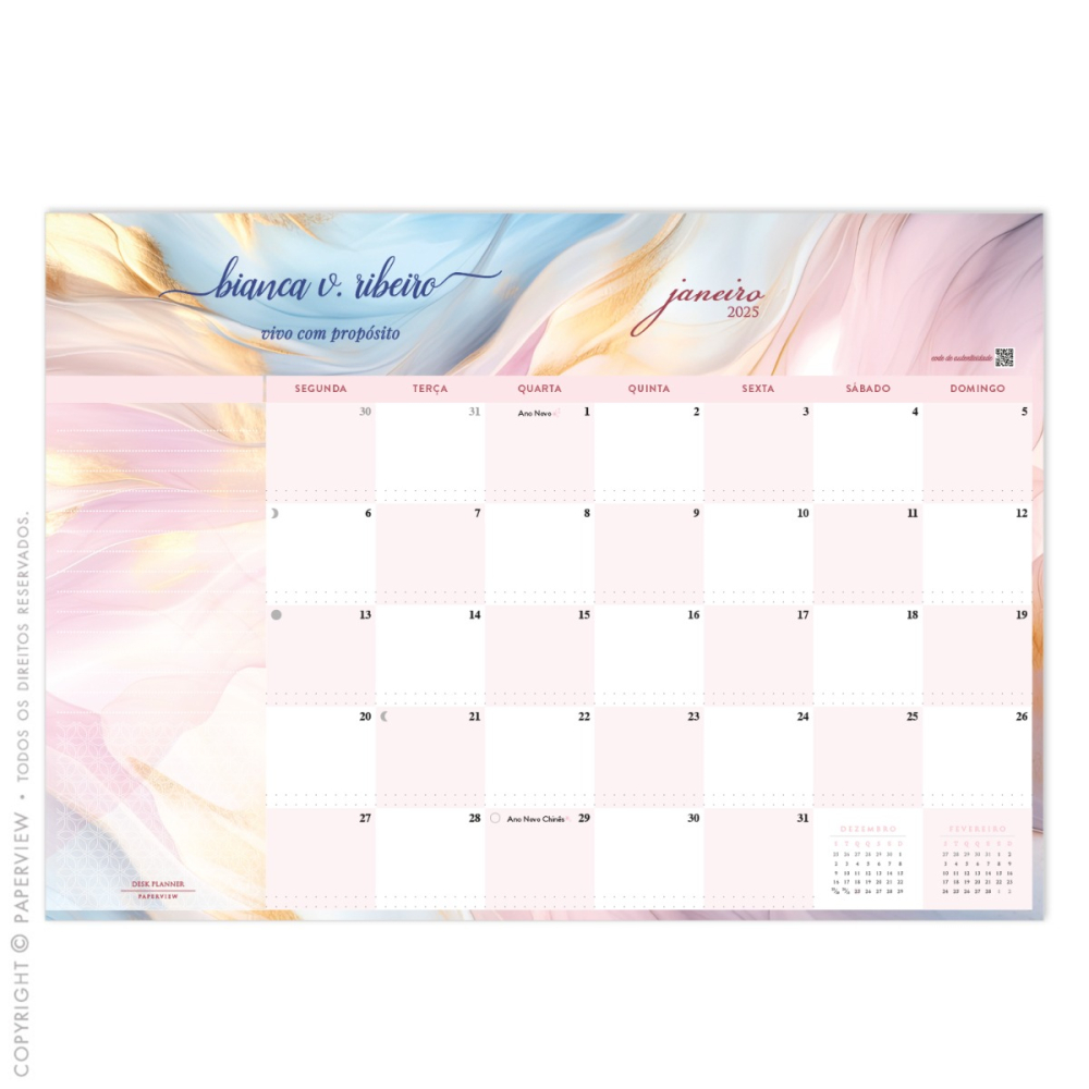 Calendário de Mesa Desk Planner 2025 Scarf L'Océan Mirage