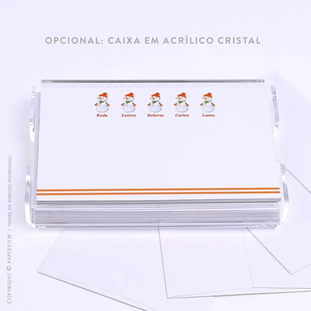 Cartão de Mensagem Snow Family - caixa em acrílico 