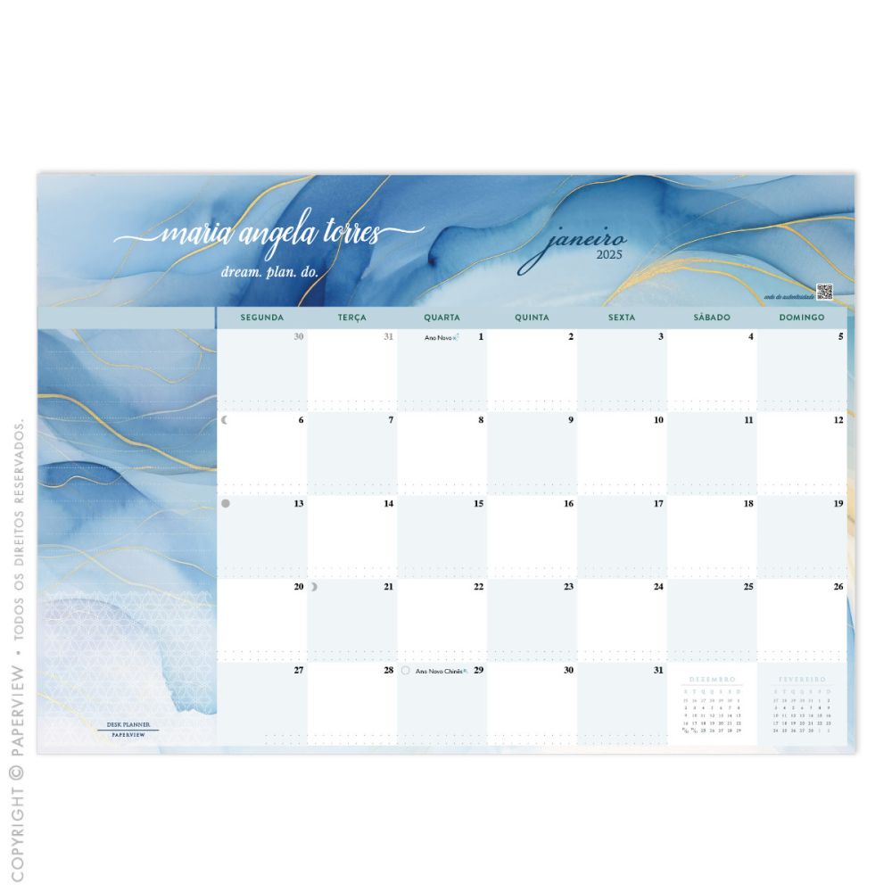 Calendário de Mesa Desk Planner 2025 Scarf L'Océan Lázuli