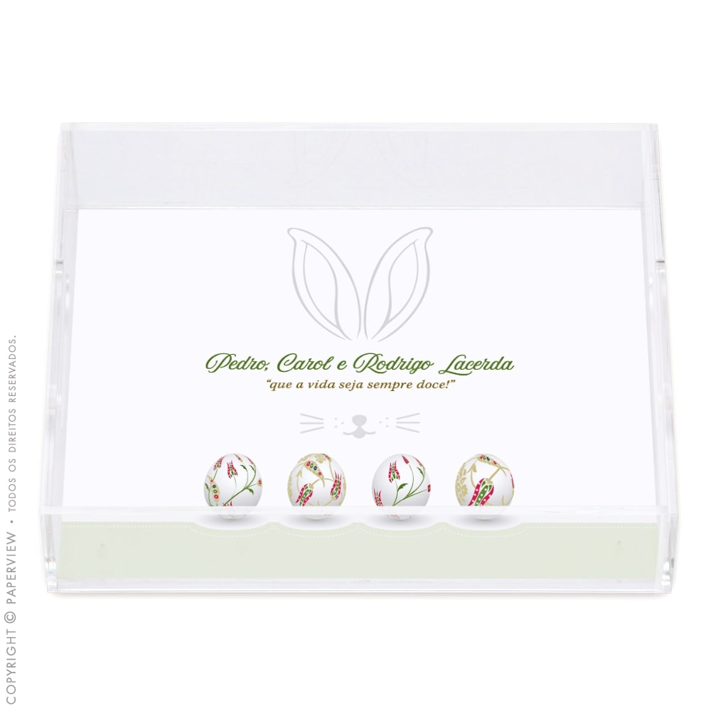 Bandeja Acrílico Cristal Personalizada Ovos Pyssanky Mint Coelho