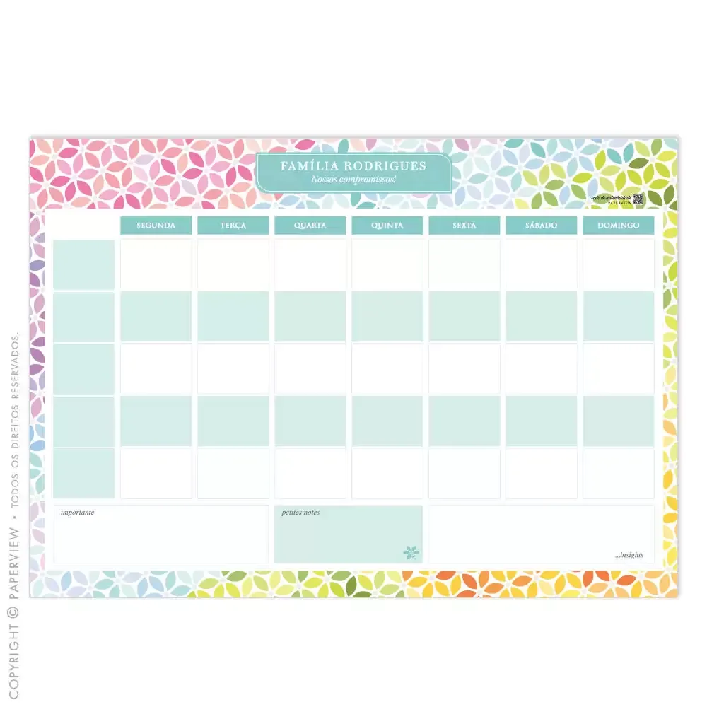 Desk Planner Semanal Bee Flower Rainbow